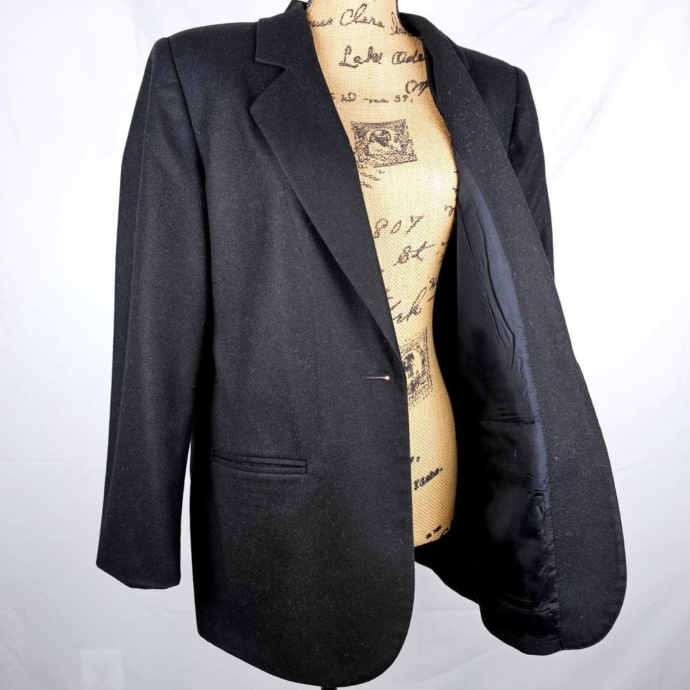 Sag Harbor Petite Black Wool Blazer Jacket One Button Front Size 12P